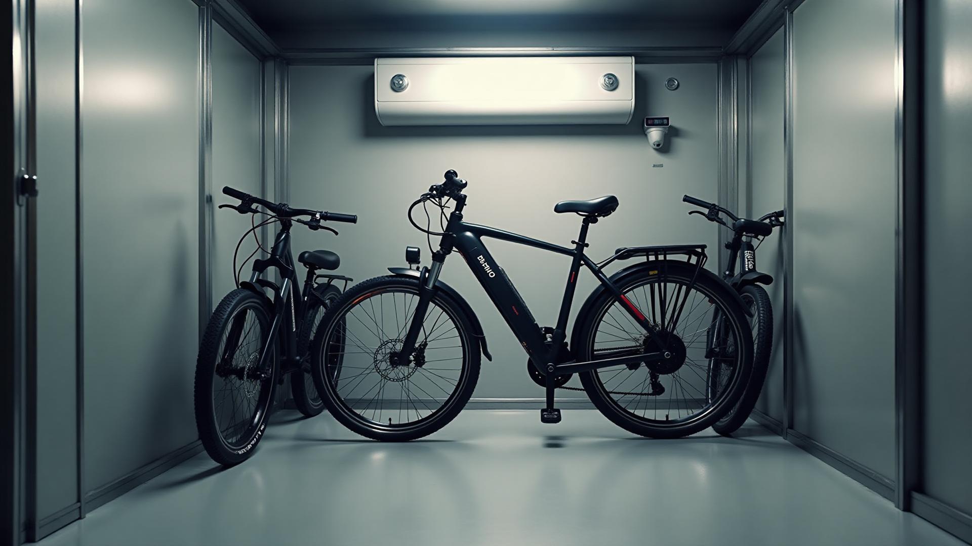 Secure indoor bike storage with e-bikes protected in climate-controlled unit